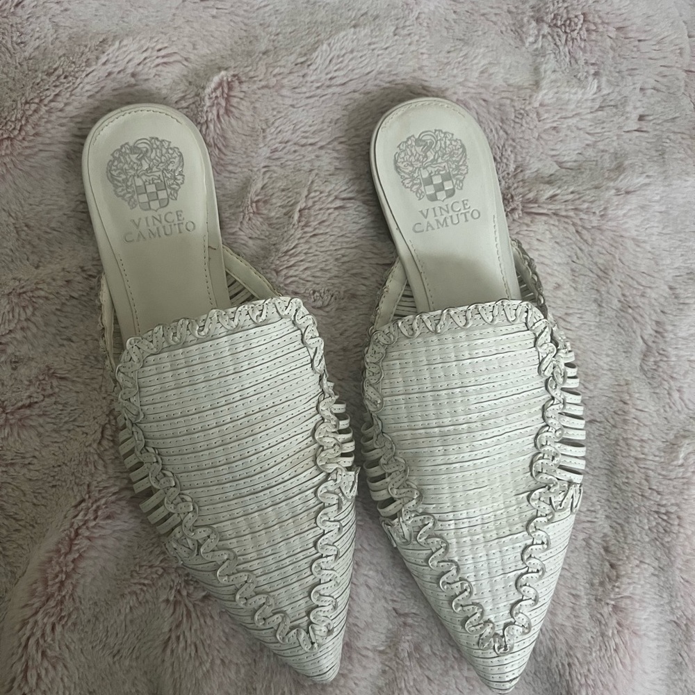 Vince Camuto White Woven Pointed Toe Mules